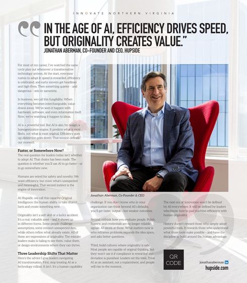 Page from INNOVATE Northern Virginia: In the age of AI, efficiency drives speed, but originality creates value